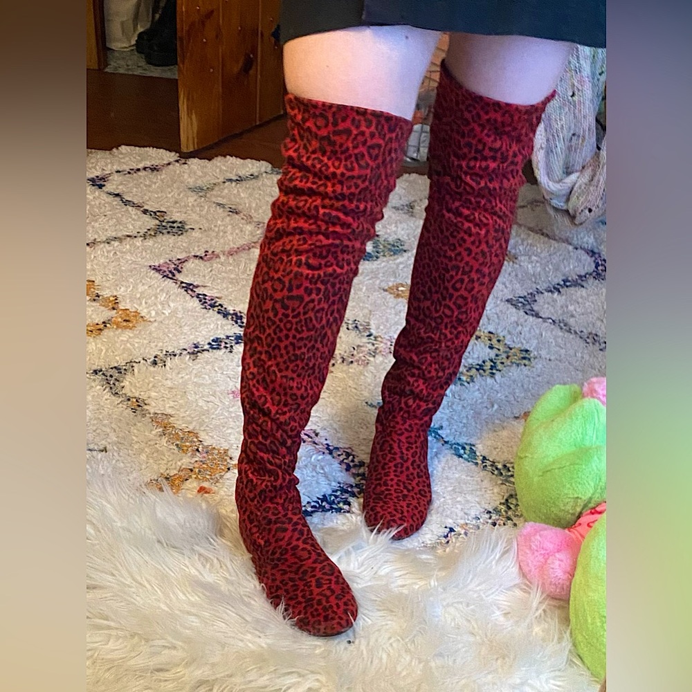 SDN over the knee red leopard boots